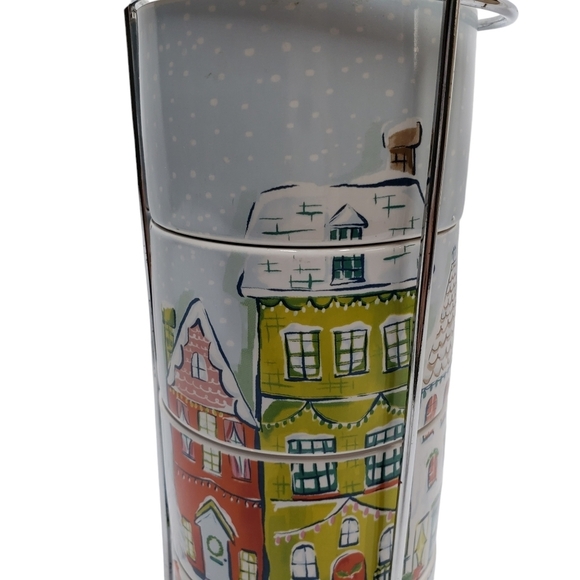 Pier 1 Stacking Christmas Village Winter Stoneware Mugs Set of 4 Metal S… - Picture 6 of 16